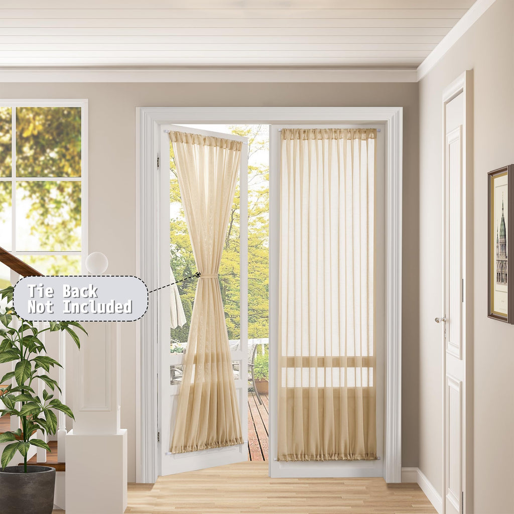 Sheer Door Curtain Closet Linen Textured Curtain Sheers Doorway Light Filtering Voile French Door Rod Pocket Curtains Patio Glass Doors