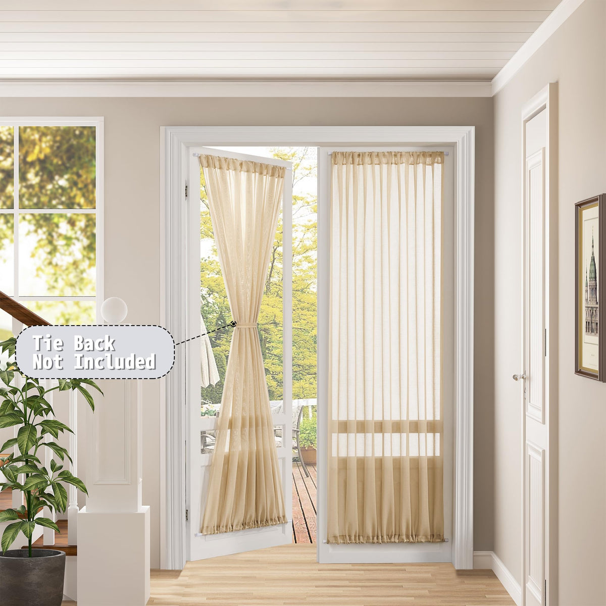 Sheer Door Curtain Closet Linen Textured Curtain Sheers Doorway Light Filtering Voile French Door Rod Pocket Curtains Patio Glass Doors
