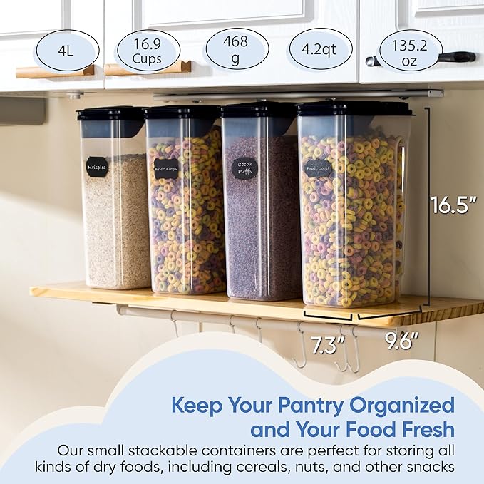 Chef's Path Airtight Food Storage Containers - Pack of 4 (4L/135.3oz) - MULTISPOUT Design for Kitchen & Pantry - BPA-Free Cereal Containers with Bigger Spout Mouth for Easy Pouring