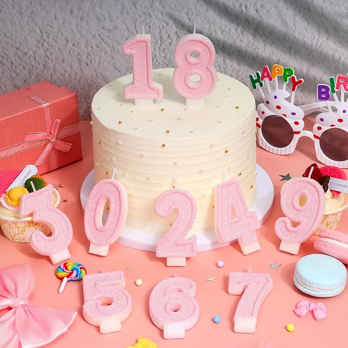 Cute Number 4 Birthday Candle, Glitter Pink Number Candles, Birthday Cake Topper Decoration, Party Supplies Anniversary Celebrations