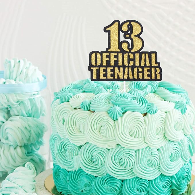 OFFICIAL TEENAGER 13 Birthday Cake Topper - Video Game Boy's 13th Birthday Gold Glitter Cake Supplies - Thirteen Years Old Birthday Party Decoration