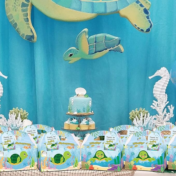 24PCS Sea Turtle Party Favor Gift Boxes With 24 Thank You Tags, Ocean Under the Sea Turtle Goodie Candy Treat Bags for Birthday Baby Shower Decorations Supplies