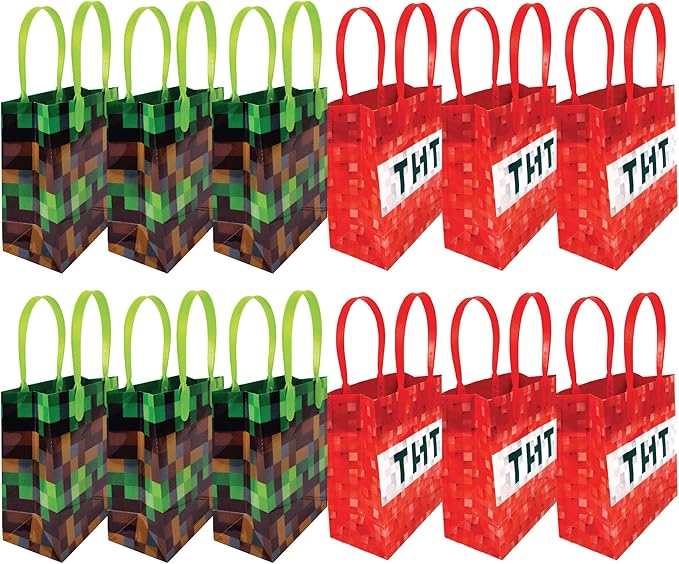 Pixels Miner Themed Party Favor Bags Treat Bags, 12 Pack