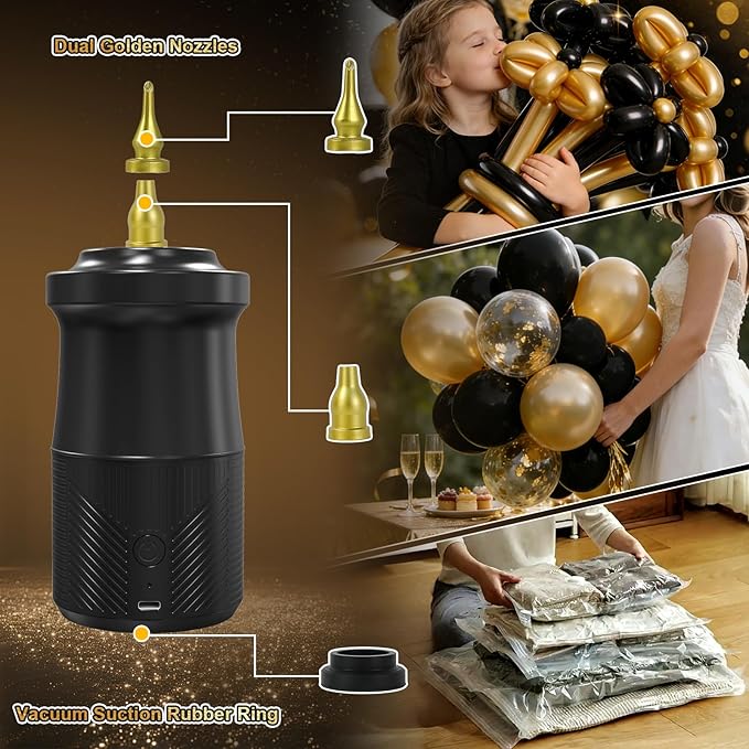 Balloon Pump Electric with Battery, 2-in-1 Electric Air Pump for Long Balloon Inflator Blower Machine for Birthday Party Celebration Balloons Decorations,260/160,Foil, Latex Balloons