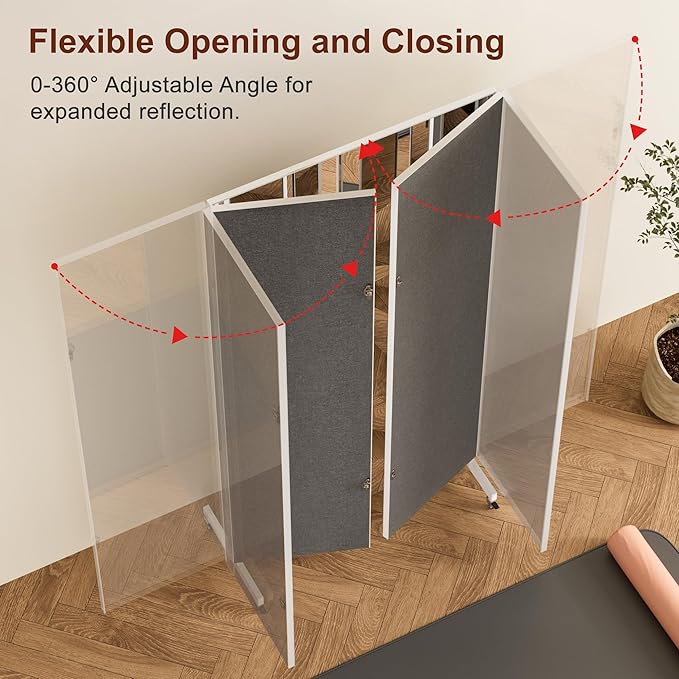 brisafe Full Length Mirror with 360° Wheels, 87"x79" Foldable Floor Mirror with Nano-Tech Shatterproof Film - Ultra-Large Mobile Mirror for Home Gym, Dance Studio & Commercial Spaces (White)