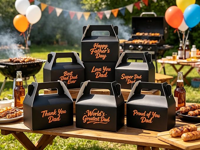 XAGLVV 24 Pack Black Paper Gable Boxes with Handles, Treat Goodie Party Favor Gift Box for Wedding, Birthday, Baby Shower, Graduation Decoration Supplies