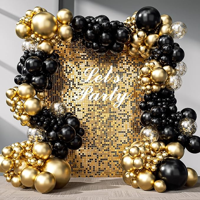 FOTIOMRG 110pcs Metallic Gold Balloon Garland Arch Kit, 18 12 10 5 inch Chrome Gold Latex Balloons Different Sizes Pack for Birthday Graduation Baby Shower Wedding Party Decorations