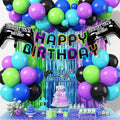Video Game Birthday Decorations for Boys, Purple Blue Green Black Latex Balloons Gaming Controller Foil Balloons Happy Birthday Banner Fringe Curtain Cake Topper for Kids Boy Game Night Party Decor