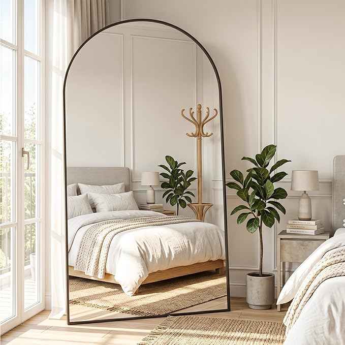 MISSDAY Large Arched Full Length Mirror, 83"x44" Oversized Full Body Mirror with Stand, Floor Mirror Long Free Standing, Leaning or Hanging, Frame Wall-Mounted Mirrors Wall Mirrors for Bedroom, Gold
