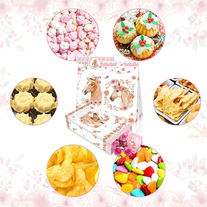 BACH AND BOOZY 12 PCS Horse Party Favors Supplies Horse Party Bags Boxes Cowboy Gift Box Cookies Snacks Bags for Western Cowboy Cowgirl Themed Baby Shower