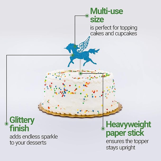 Restaurantware Top Cake 6 X 4.3 Inch Cake Toppers 100 Sturdy Cake Topper Inserts - Unicorn Design With Glitter Detail Blue Paper Cake Decoration For Birthdays Baby Showers And Weddings