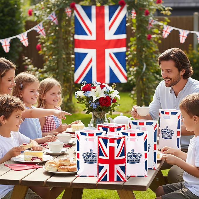 50Pcs British Flag England Party Favor Bag - UK Britain Crown Plastic Waterproof Goodie Bags United Kingdom Rectangular Gift Pack for Kids Family House Party Birthday Decoration Supplies