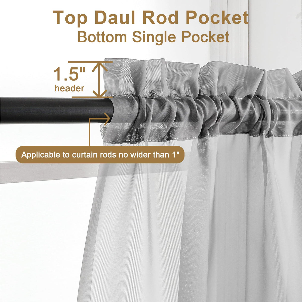 Light Grey Sheer Curtains 30 inch Length 2 Panels (2 Count)