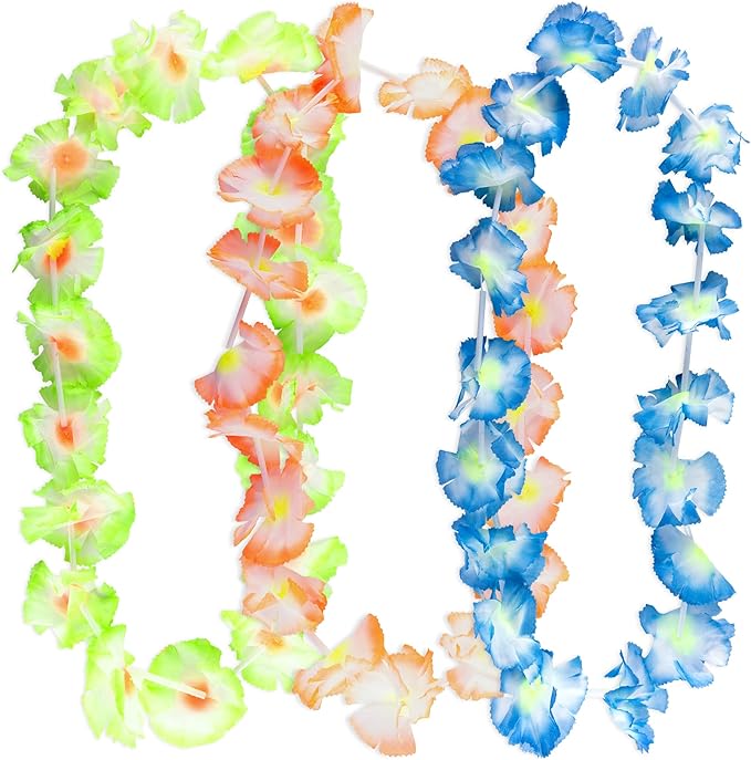 Super Z Outlet Giant Hawaiian Ruffled Simulated Colorful Luau Silk Flower Leis Jumbo Necklaces for Tropical Island Beach Theme Party Event, Birthday Supplies, Costume (12 Pack)