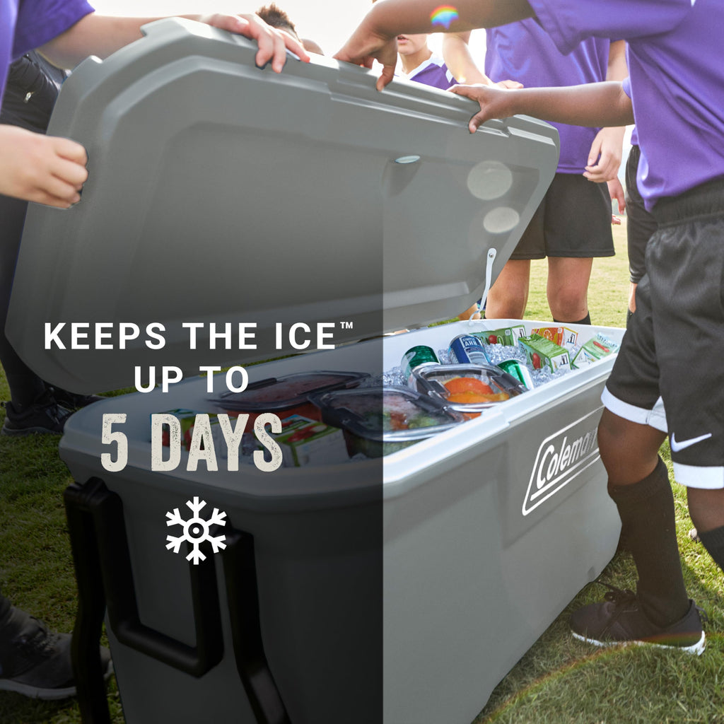 Coleman Classic Series Insulated Portable Rolling Cooler with Wheels, Leak-Resistant Outdoor Hard Cooler Keeps Ice up to 5 Days, 100-Quart