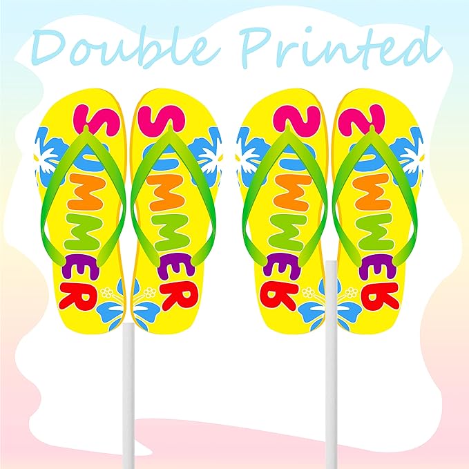 36pcs Beach Flip Flops Cupcake Toppers Summer Beach Party Cupcake Toppers Decorations Pool Decorations Supplies for Summer Birthday Tropical Luau Hawaiian Party Supplies