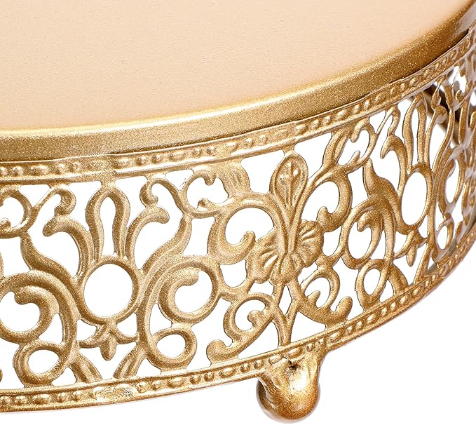 3 Pieces Golden Cake Stand Set, 8/10/12 Inch Round Metal Dessert Display Stand Decorative Cake Holder Cupcake Pastry Candy Display Plate for Wedding, Party, Birthday, Event