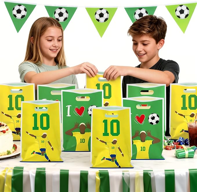 Andi Cppss Soccer Birthday Party Favor Bags - 50PCS Green and Yellow Soccer Goodie Snack Bags for Team Football Gift Bag for Snacks Football Treat Bag for Kids Birthday Game Celebration Party Favors