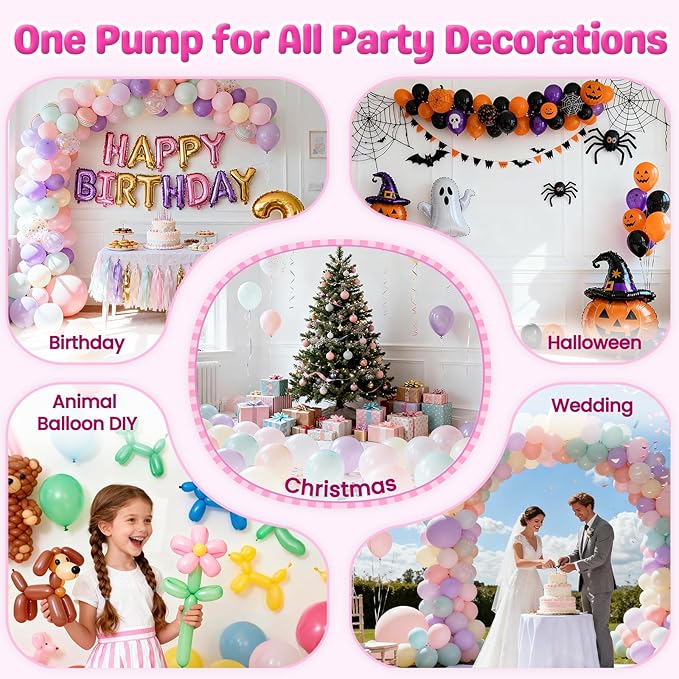Keaibuding Electric Balloon Pump, 4-in-1 Balloon Blower with Triple Inflating Ports for All Balloons, Air Pump for Sports Balls, Inflator& Deflator for Inflatables (Dust-Proof Storage Bag Included)
