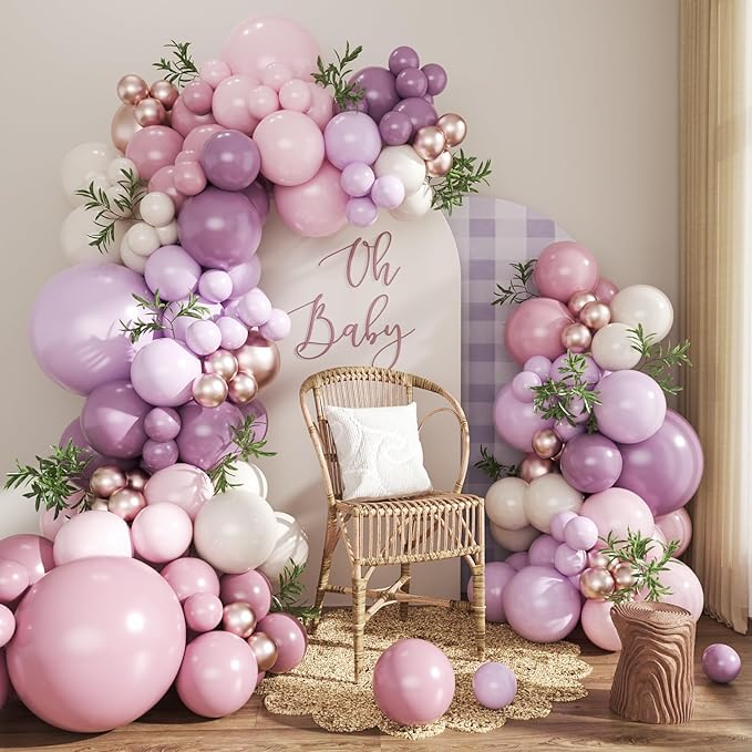 Dusty Purple Balloon Arch Kit 124Pcs Pink and Purple Balloon Garland Arch Kit Lavender Lilac Light Purple Dusty Pink Gold Pink Sand White for Baby Shower Bridal Shower Wedding Birthday Decorations