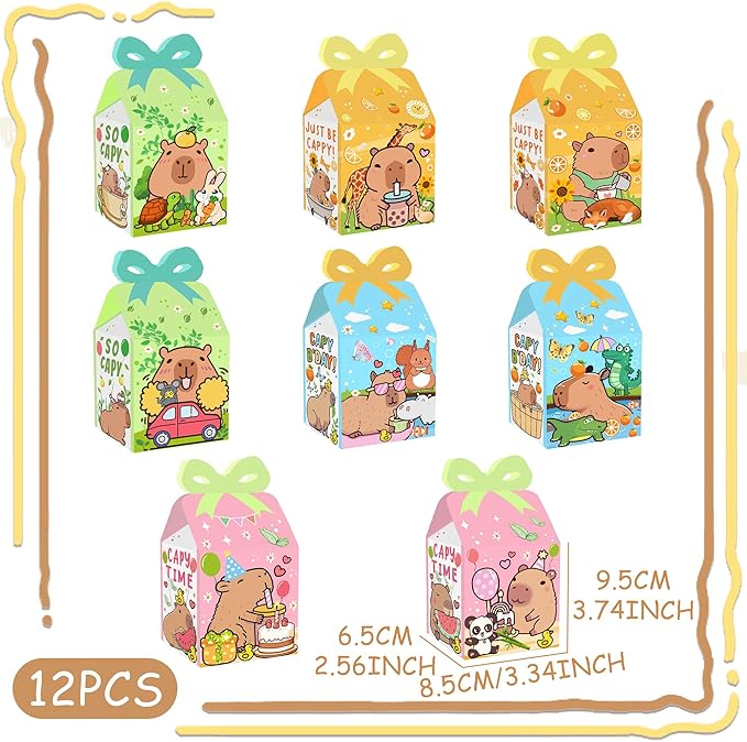 12 PCS Capy Party Favor Boxes Capy Goodie Gift Treat Boxes Capy Birthday Party Bow Boxes for Capy Party Supplies