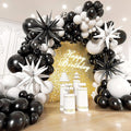 Black and White Balloons Garland Arch Kit with Stars 200Pcs - 5 10 12 18 22 inch Balloon and Confetti Latex Balloons for 2025 Graduation Birthday Anniversary New Year Theme Party Decorations