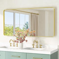 TETOTE Gold Mirror 48 x 24 Brushed Gold Metal Framed Bathroom Mirror, Tempered Glass, Modern Farmhouse Wall Mounted Mirror for Decorative(Horizontal/Vertical)