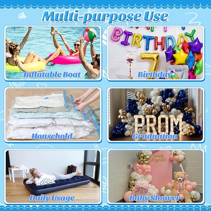 Balloon Pump Electric, Portable Balloon Inflator Air Pump Balloons Blower Machine with 6 Different Nozzles for Party Balloons Decorations Inflator Deflator for Inflatables Pool Floats Air Beds