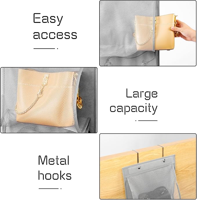 2 Pack Over the Door Hanging Vinyl Organizer Embroidery Stabilizer Holder Purse Storage for Closet Bath Towel Hanger Scarf Container 5 Large Pockets (One Side)
