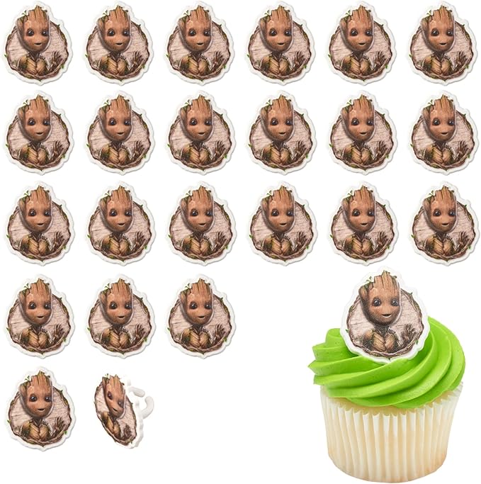 Marvel Studios' Groot Cupcake Rings, 24 DecoPac I Am Groot Cupcake Decorations, Food Safe Guardians Of The Galaxy Cake Toppers, Party Favors – 24 Pack
