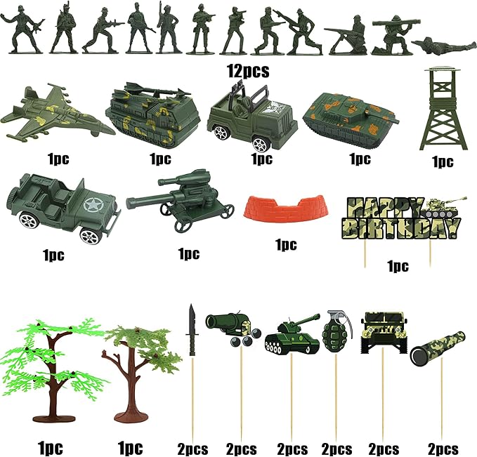 35pcs Camo Cake Cupcake Toppers Camouflage Cake Decorations Army Military Party Supplies with Camo Happy Birthday Cake Topper Army Men Tanks Vehicles for Army Military Themed Party Boys Girls Veteran