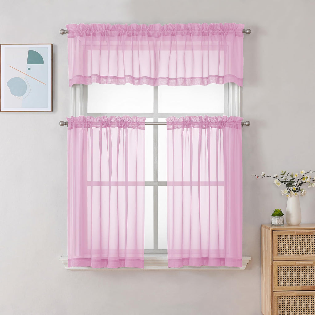 Sheer Pink Tier Curtains 24 Inch Length (2 Count)