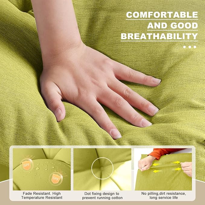 Bench Cushion 47 inches,Indoor/Outdoor Non-Slip Tufted Cushions, Premium Waterproof Linen, Soft Piano Sofa Cushions, High-Density Memory Foam(Green-47x19x4in)