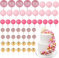 60Pcs Glitter Cake Balls Decorations Foam Cake Topper Balls Mini Balloon Cupcake Toppers for Cake Decorating Birthday Baby Shower Party (Glitter Pink Series)