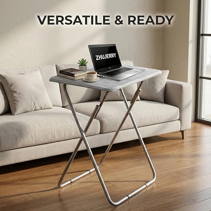 Tv Trays Folding Tv Table, Dinner Table for Eating with Sturdy Metal Frame, Small Foldable Snack Trays Table for Living Room, Couch,Sofa, Bed, No Assembly Required (White Marble)