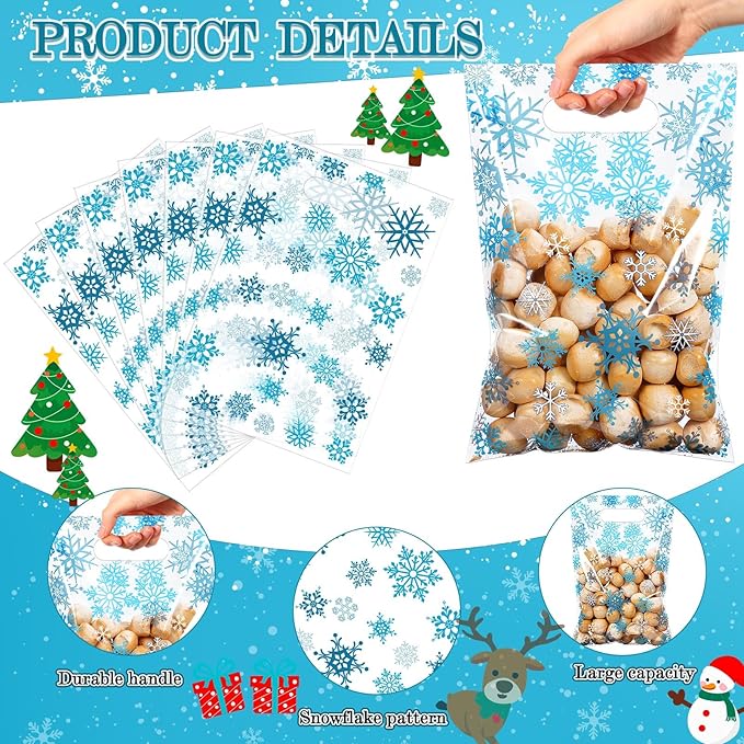 Pasimy 100 Pcs Treat Bags He is Risen Gift Bags Easter Party Goodie Candy Plastic Favor Pouches for Religious Theme Bible School Party Decorations Supplies(Light Blue,Snowflake)