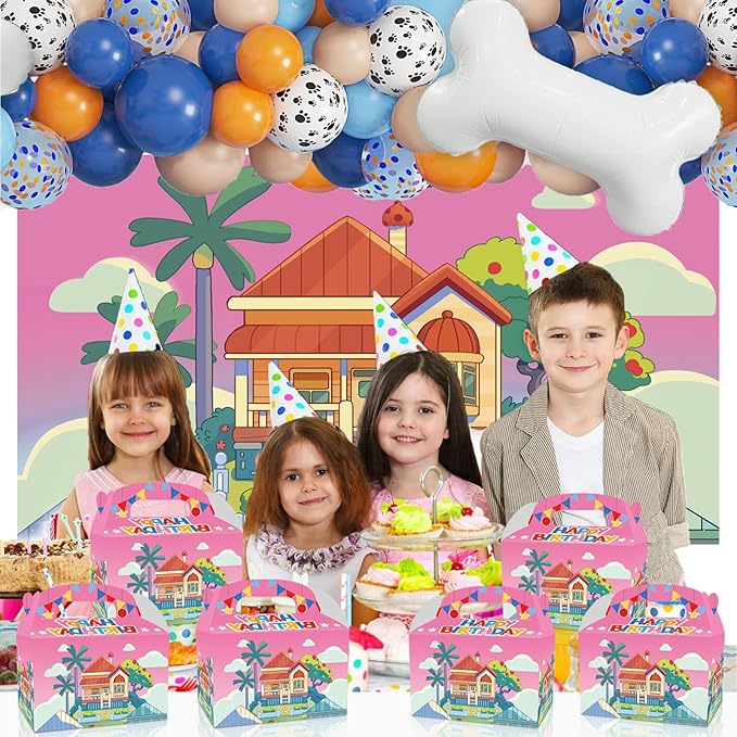 Blue Dog Birthday Party Supplies, Cartoon Kid Party Decorations Gift Bags, Blue Birthday Party Favors Bags, Candy Boxes(12 PCS)
