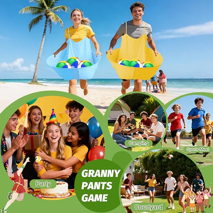Granny Pants Outdoor Game, Granny Pants Yard Game for Adults with Bouncy Balls and 1 Air Pump (Random Colors), Granny Pants Game Granny Skirt Outdoor Game for Family Reunion Team Game Party