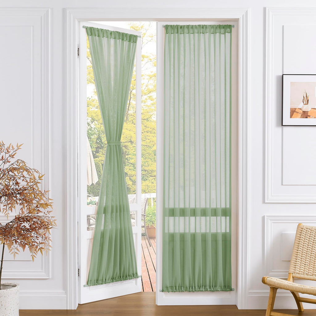 Sheer Door Curtain Closet Linen Textured Curtains Sheer Doorway Light Filtering Voile Patio Glass Doors Rod Pocket Curtain French Door