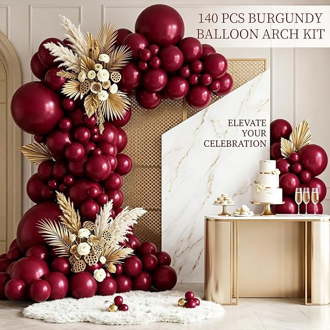 140pcs Burgundy Balloon Garland Arch Kit, 18/12/10/5 Inch Dark Red Maroon Balloons for Mother's Day, Graduation 2026, Wedding, Baby Shower, Birthday Party Decorations