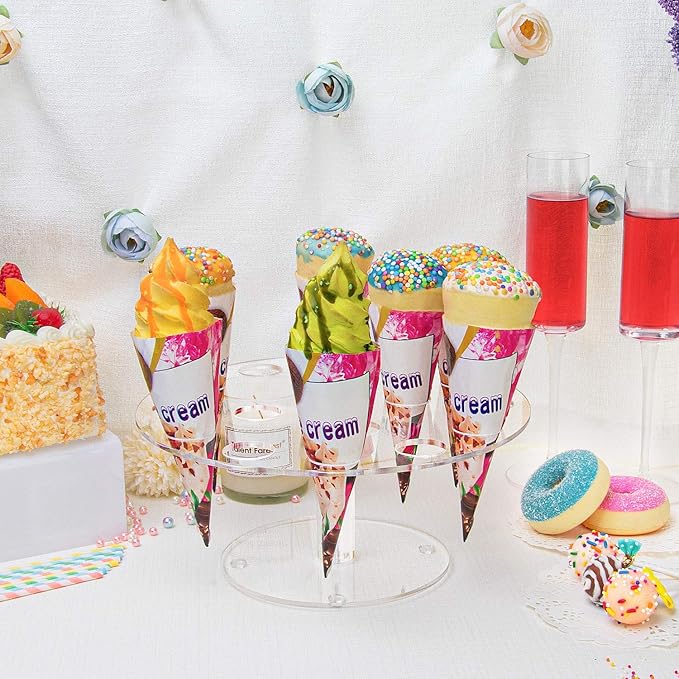YestBuy Ice Cream Cone Holder Stand with 16 Holes, Ice Cream Cone Display Stand Holder, Cupcake Stand, Clear Acrylic Cone Display Stand Weddings Baby Showers Birthday Parties Anniversaries Christmas