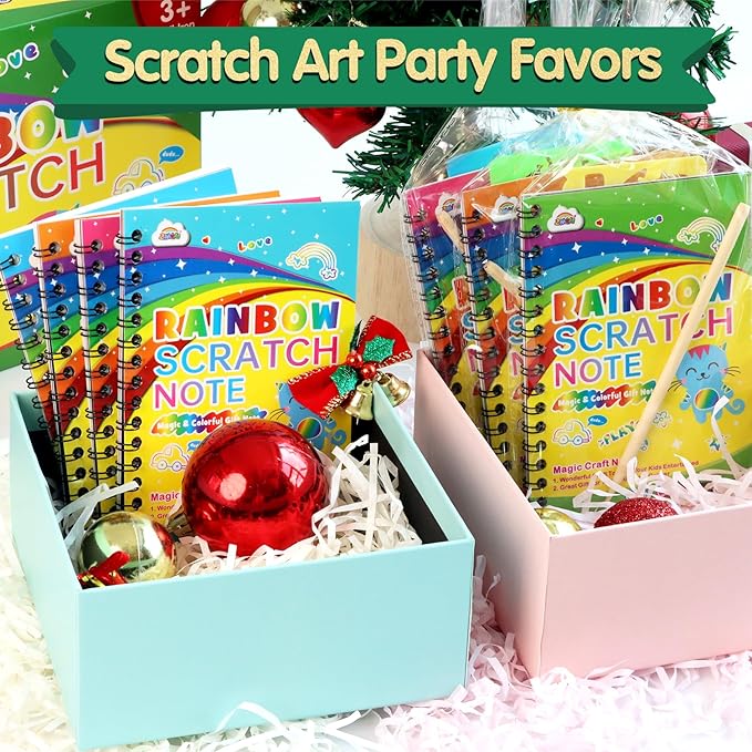 ZMLM 16 Pack Scratch Art Party Favors: Birthday Party Favors for Kids 4-8, Bulk Rainbow Scratch Notebook Paper Pads, Goodie Bags Stuffers Girls Boys Classroom Gifts Crafts Toys Easter Basket Stuffers