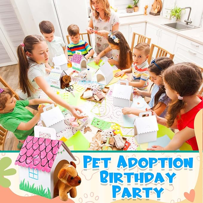 ShinyRelief 24 Pcs Dog Party Favors Boxes Dog House Shaped Treat Gift Boxes with Holes Foldable with Handle for Adopt a Puppy Party Favors Kid DIY Crafting Birthday (House Style)