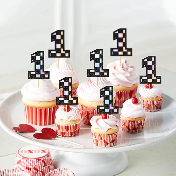 Ercadio 24Pcs Number 1 Cupcake Toppers Checkered One Cupcake Picks for Smiley Assorted Racing Car Theme Baby Shower 1st Birthday Party Cake Decoration Supplies