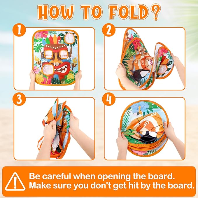 Bessmoso Luau Party Bean Bag Toss Games Hawaiian Tiki Party Games Double-Sided Collapsible Cornhole Board for Summer Tropical Party Family Outdoor Indoor Yard Kindergarten Party Games