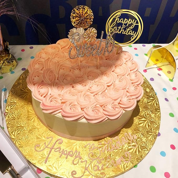 Honbay Sweet 16 Cake Topper Premium Sparkly Crystal Rhinestones Cake Topper Cake Decoration for 16th Birthday Party (Gold)