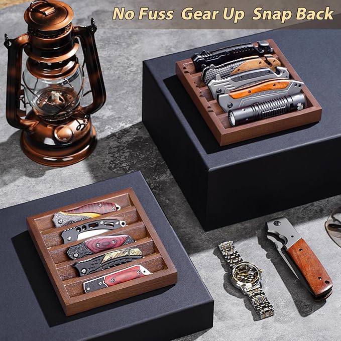 Knife Display Case Knife Holder for Pocket Knife Case Storage, Edc Tray Fits Edc Flashlight (Walnut,2 Pack)