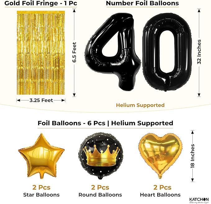 KatchOn, Happy Birthday Decorations Set - Pack of 50 | Older Wiser Hotter Banner, Latex Balloons Arch Kit, Gold Foil Fringe, Star, Round, Heart Foil Balloons | 40th Birthday Decorations for Women, Men