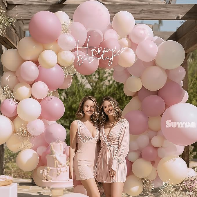 SUWEN 153Pcs Pink Balloons Arch Kit Garland Different Sizes of 18 10 5 Inch Light Pink Balloons Birthday Decorations Includes Pastel Pink Sand White Latex Balloons for Wedding Party
