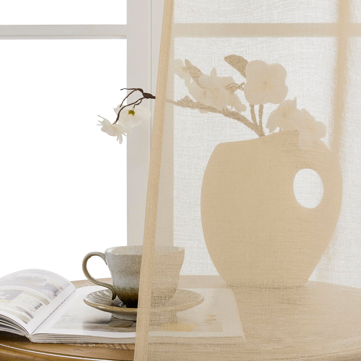 Sheer Door Curtain Closet Linen Textured Curtain Sheers Doorway Light Filtering Voile French Door Rod Pocket Curtains Patio Glass Doors